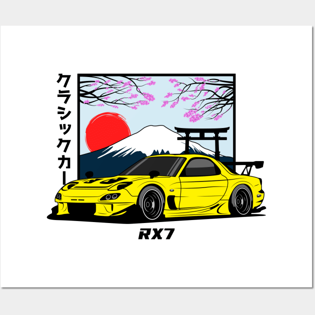 Yellow RX 7 JDM Wall Art by GoldenTuners